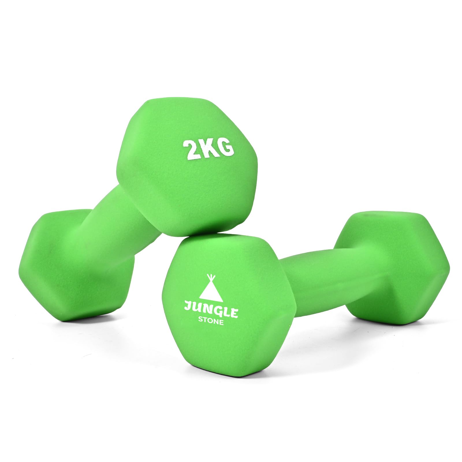 JUNGLE STONE Dumbbells Set of 2 for Home Gym Exercise, Non-Slip Neoprene Hand Weights with Matte Finish, Sweat-resistant, Fitness Exercise, Dumbbells (2KG x2 Green)