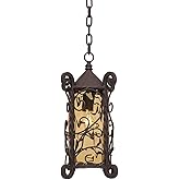 John Timberland Casa Seville Rustic Outdoor Hanging Ceiling Light Dark Walnut Scroll 15" Champagne Water Glass Damp Rated for