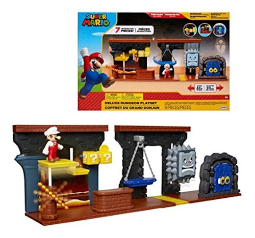 Nintendo Super Mario Dungeon Deluxe Play Set, Includes: 2.5” Fire Mario ...