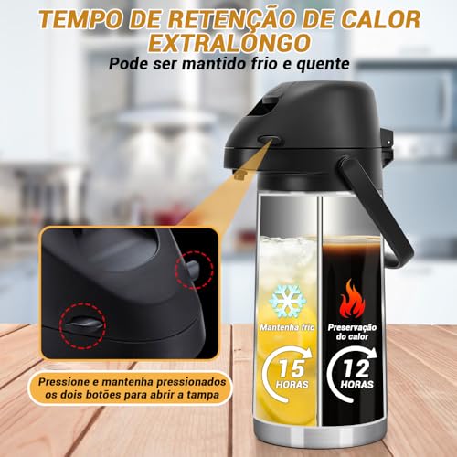 Garrafa Térmica Inox com Ampola Aço, Garrafa Térmica Inox Café, Garrafa Termica Grande, 1900Ml, AçO InoxidáVel 304, Base Rotativa de 360 ° Para SaíDa de áGua Mais FlexíVel