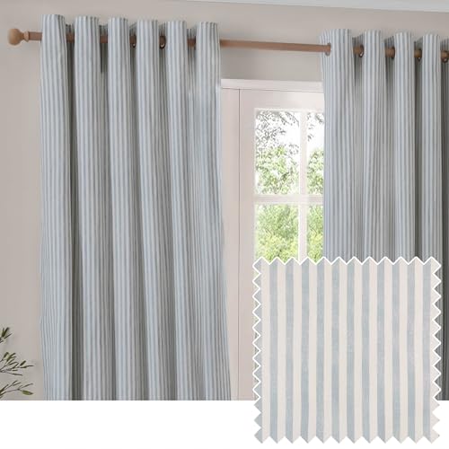 furn. Yard Hebden Verdunkelungs OEsenvorhang Set – Ultra Weiche Baumwolle Gefuetterte Gestreifte Vorhaenge (Mineral – 168x229cm)