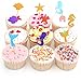 Mtlee 39 Pieces Glitter Mermaid Theme Cupcake Toppers for Baby Shower Birthday Party, Including Mermaid, Seahorse, Seashell, Fishtail, Starfish