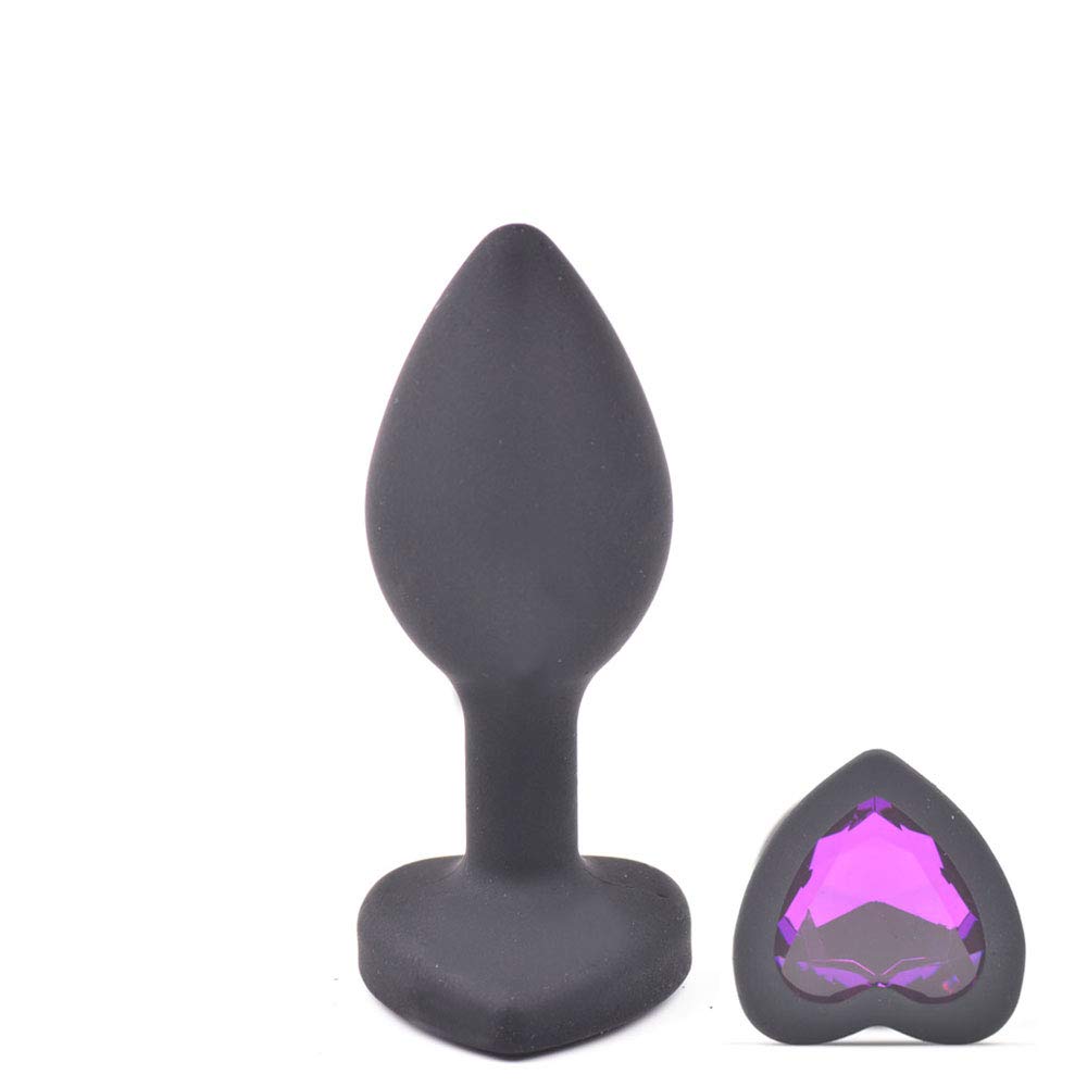 BeHorny Butt Plug Small Silicone Anal Plug Heart Shape Stone, Black Butt Plug