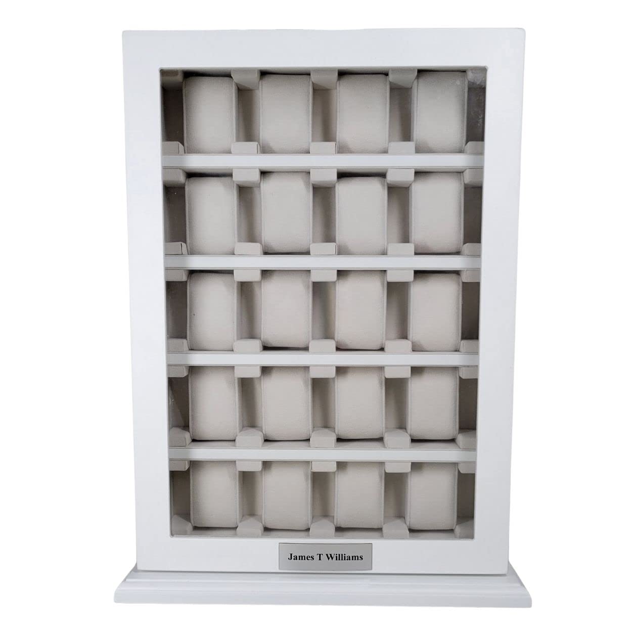 TIMELYBUYS Personalized 20 Slot White Wood Watch Display Wall Hanging Case and Storage Organizer Box and Stand for Oversized Watches