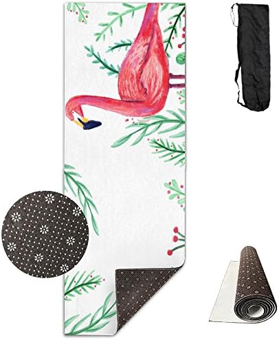 Flamingo And Leaves Premium Design Yoga Mat, Extra Long (24"x71"), Non-slip, Eco-friendly, Ideal For Bikram, Hot Yoga, Ashtanga, Pilates, Or Sweaty Practice. Includes Carrying Strap!