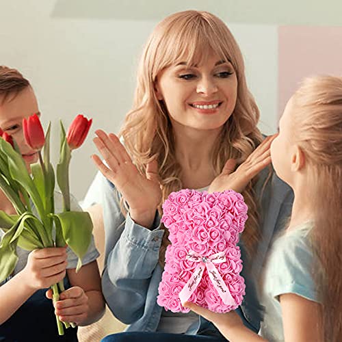 Branbox, Rose Bear Gift for Mom Grandma Female Wife Birthday Gift for Mom, Best for Daughter Son Husband, 10 Inch Rose Flower Teddy Bear Gift with Light( Pink)