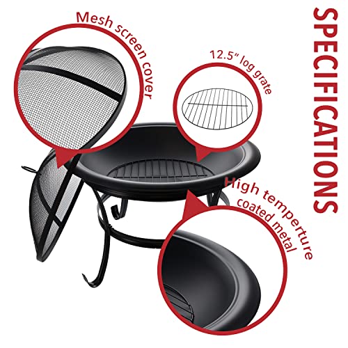 Gas One 22 in Outdoor Fire Pit Wood Burning Fire Pit with Mesh Lid
