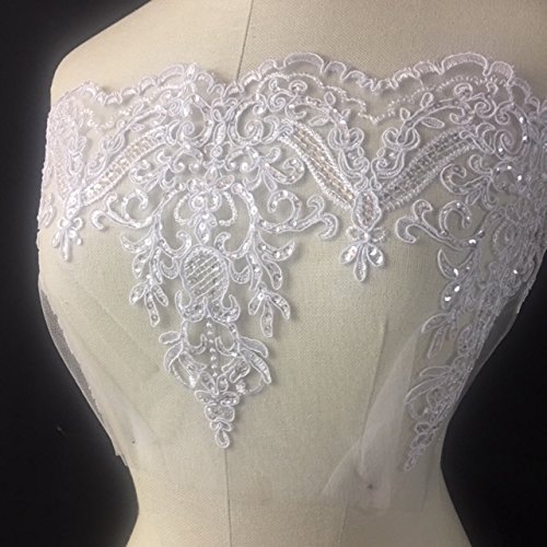 By The Yard, Alencon Bridal Mesh Lace Trim, Corded and Sequined, EXCELLENT QUALITY,WHITE, 9