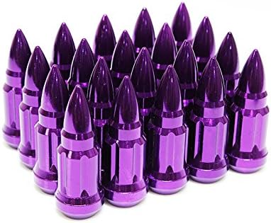 Z Racing 57mm Steel Bullet Spike Lug Nuts 20 Pieces with Socket Key - 12x1.5mm - Purple