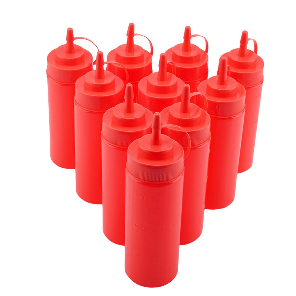 340ml 10pcs / Set Plastic Condiment Dispenser Condiment Squeeze Bottle for Sauce Oil Cream Vineger Oil Ketchup Griddle(red)