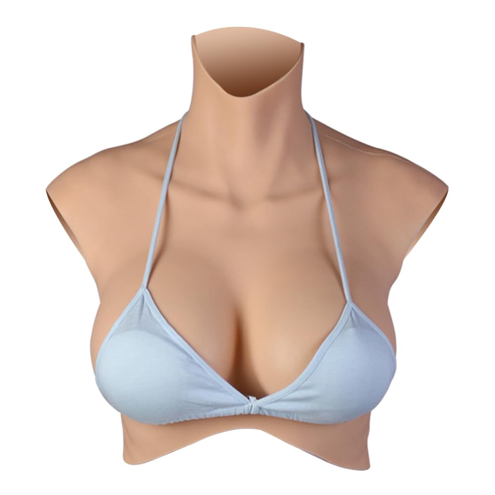 CRRCLSY Silicone Breastplate Realistic Breast Forms for Crossdresser Drag Queen Mastectomy Transgender ladyboy Cosplayer (Tan, E-cup Silicone Filler)