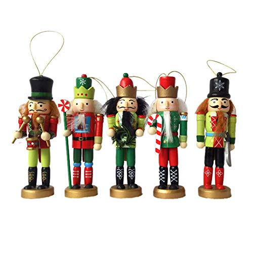 BlueSpace Christmas Nutcracker Ornaments Set Wooden Nutcrackers Hanging Decorations for Christmas Tree Figures Puppet Toy Gifts(5'',Set of 5pcs)