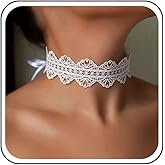 Sttiafay Gothic Wide Lace Choker Necklace Black Lace Collar Necklace Short Hollow Flower Tattoo Necklaces Long Wrap Chain Necklaces Jewelry for Women