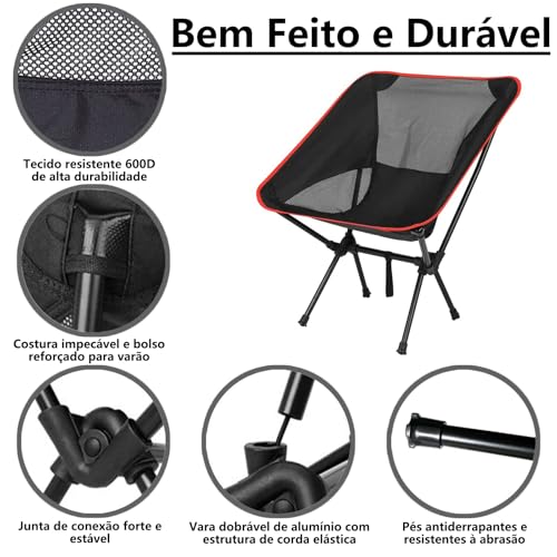 Cadeira Camping, GODREAM Cadeira Dobravel para Acampamento, com Bolsa de Transporte, Estrutura de Aço Carbono e Tecido Poliéster Resistente Premium, Suportar Até 150 kg, Portatil para Pesca (Preto)