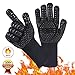 Grill Gloves [Heat & Cooking Gloves] 932°F Extreme High Heat Resistant Grill Gloves Oven Baking Barbecue Grilling Gloves Extra Large Long Cuff EN407 Certified Gloves Aramid & Silicone Gloves
