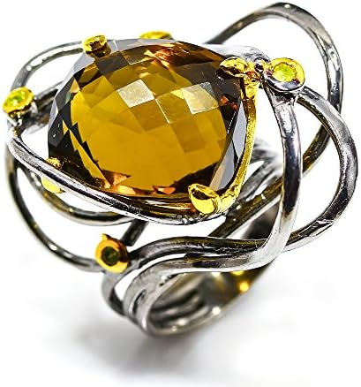 Unique Handmade Jewelry Natural Citrine Quartz ring Silver 925 size 7.75 us