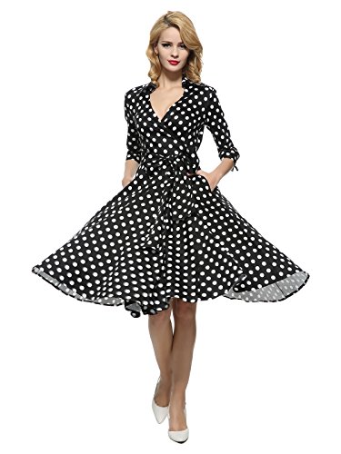 Maggie Tang 3/4 Sleeve 50s 60s Vintage Dress Black with White Dots Size 3XL