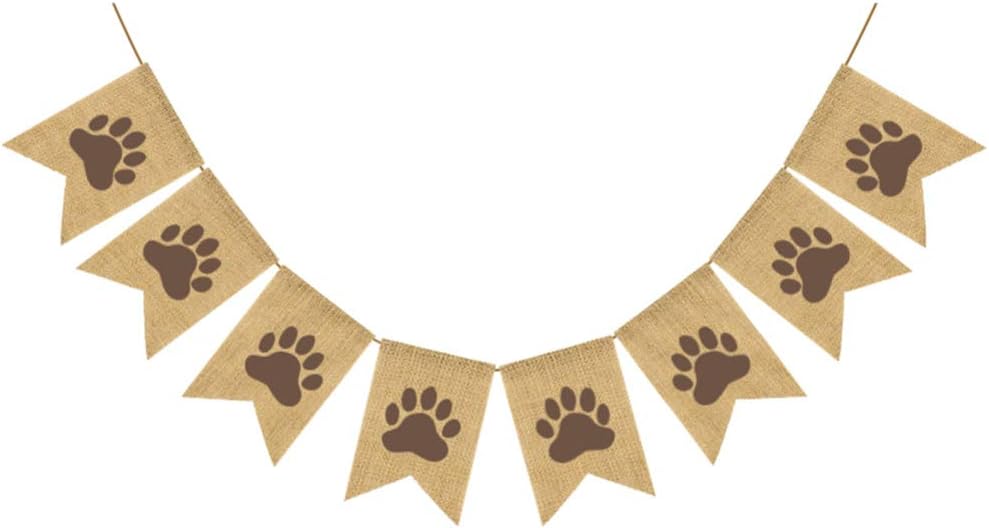 Amosfun Animal Pawprint Burlap Banner Swallowtail Garland Flag Linen Dog Pawprint Bunting for Pet Themed Parties and Photo Background Decoration