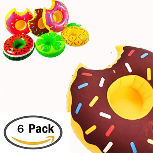 YoungZee Inflatable Pool Drink Holder - 3 pieces Donuts and 3 pieces fruits Design(set of 6)