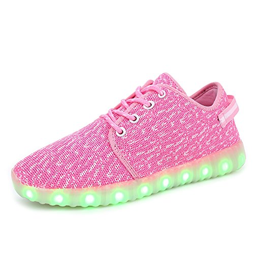 XZSPR Breathable LED 7 Colorful Light Up Shoes Flashing Sneakers for Kids Boys Girls (Little Kid/Big Kid),A3008,Pink,30
