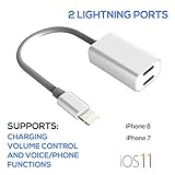 Tip-Top Home Goods iPhone 7 Splitter for iPhone X / 7 / 10 Adapter Cable 2 in 1 Dual Lightning Adapter Port 3.5mm Aux Headphone Jack iOS 11 for Plus