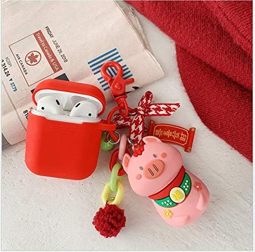 Cute Airpods Case Silicone Apple AirPods Protective Cover Earphone Charging Case with Keychain Women/Girls Gift (red)