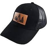 Bigfoot Leather Trucker Hat, Embroidered Adjustable Wash Cotton Wild Big Foot Sasquatch Mesh Snapback Baseball Cap
