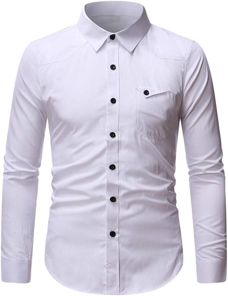 SPE969 Men's Classic Button Down Shirt,5 Colors M~3XL Slim Loose Long Sleeve Pure Turn-Down Collar T-Shirt Tops