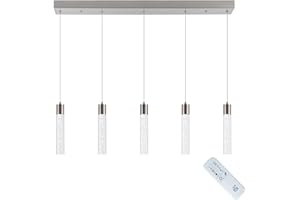BESTWEST Pendant Light Kitchen Island with Remote Control - Brushed Nickel Adjustable Height Kitchen Island Light, 3000K/4000K/6000K Dimmable LED Handing Light for Dining Room, Bar, Hallway