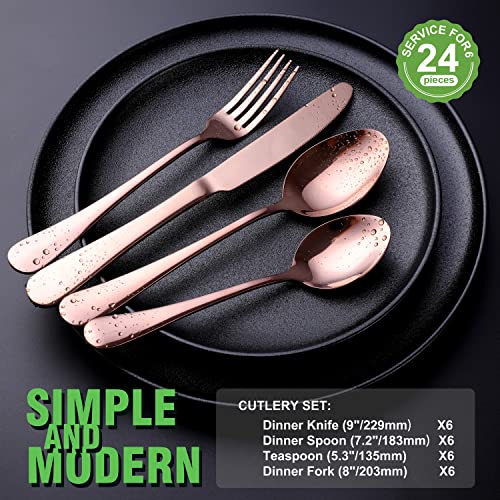 Copper/Rose Gold Silverware Set, OGORI 24Piece Stainless Steel