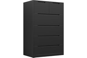 Romorgniz 6 Drawer Dresser for Bedrom,Tall Black Chest of Drawers for Bedroom, Hallway, Modern 43.2" H X 27.6" W X15.6 D