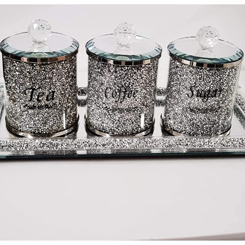 3PC Set of TEA, SUGAR, COFFEE Canisters Filled with Crystal Crushed