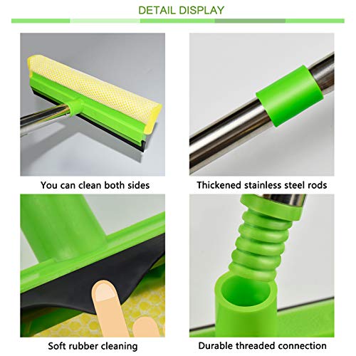 ITTAHO Multi-Use Window Squeegee, 2 in 1 Window Cleaner with Long Extension Pole, Sponge Squeegee with 58" Long Handle for Gas Station, Glass,Shower,Outdoor High Window Cleaning