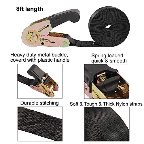 Endless Ratchet Tie Down Straps,Durable Nylon Black Strap Down Ratcheting Securing Straps Heavy Duty Cargo Tie Downs Track Spring Fittings Cargo Straps For Trailer Loads Motorcycle Kayak 7ft 2pack - View #12