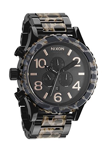 NIXON Quartz Stainless Steel Watch, Color:Black with Leopard Center Links (Model: A083-1153)