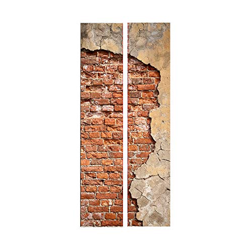 Alwayspon Modern Art Brick 3D Door Sticker, Peel and Stick Removable Vinyl Door Decals for Home Decor, 32.3x78.7(82x200cm), 2 Pcs Set