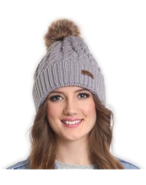 Faux Fur Pom Pom Beanie by Brook + Bay - Stay Warm & Stylish this Winter - Thick, Soft & Chunky Cable Knit Beanie...