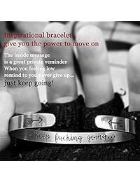 HIIXHC Brazalete de acero inoxidable inspirador, para mujer, grabado con texto en inglés