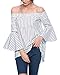 StyleDome Womens Off The Shoulder Tops Stripe Summer 3/4 Bell Sleeve Casual Sexy Blouses BlackM