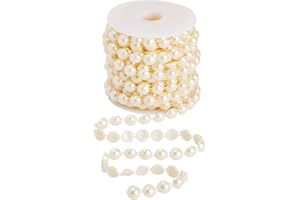 Genie Crafts Pearl Strings for Crafts, DIY Projects, 10mm White Half Beads Spool Garland for Wedding Decorations (10 Yards) - Pearl Bead for Wedding Decoration