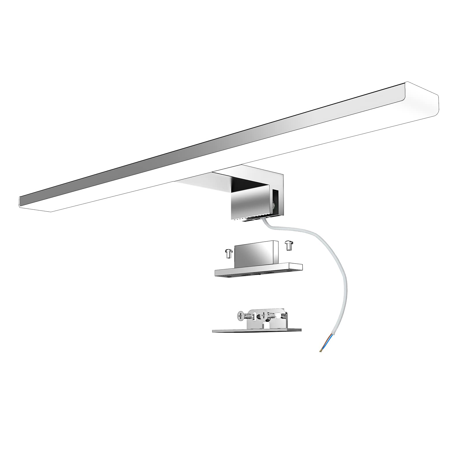 Aogled Led Mirror Light Bathroom 10W 820LM 40cm 230V 4000K,Stainless Steel 3-in-1 IP44 Class II Slim 400mm Bath Mirror Lamp,No Flicker, Mirror Front/Wall Lighting Neutral White 400mm
