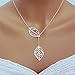 Jane Stone Fashion Pendant Necklace Leaf Y Shaped Statement Jewelry for Women Girls(Fn1454-Silver Tone)
