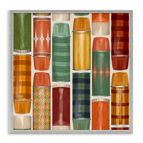 Stupell Industries Retro Designs Fall Thermos Gray Framed Giclee Art design by…