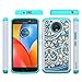 Moto E4 Plus Case, LEEGU [Shock Absorption] Dual Layer Heavy Duty Protective Silicone Plastic Cover Rugged Case for Motorola Moto E Plus 4th Generation (USA Version) - Blue Flower