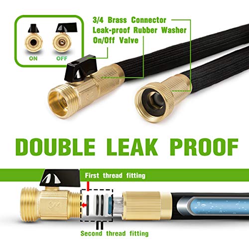 [New Double Strength Flexible]Expandable Garden Hose 100ft,Lightweight Water Hose with Later Core with 3/4 Solid Brass Fittings,10 Function Hose Nozzle,Heavy Duty Fabric for Watering Garden,Cleaning - Thumbnail 4