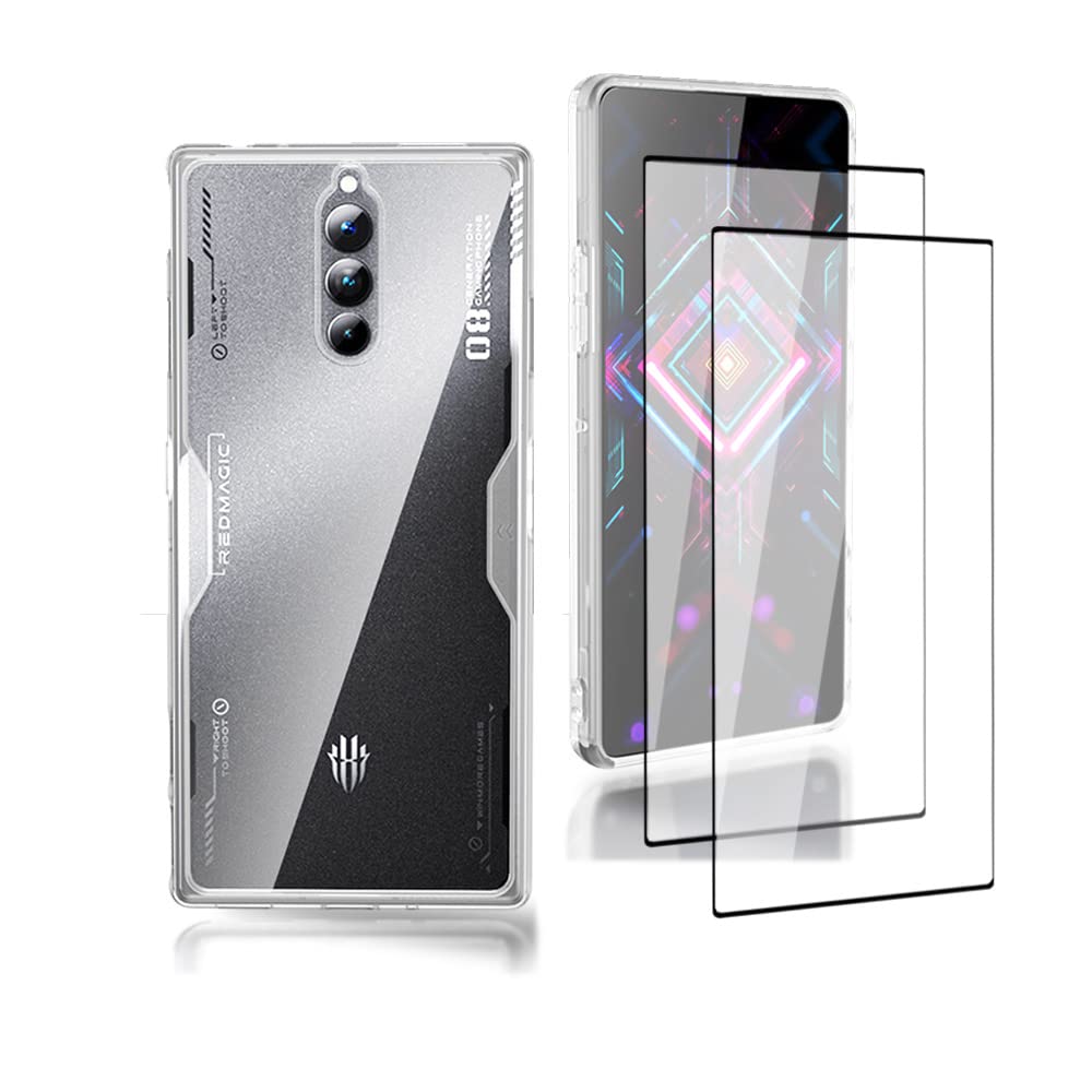 QINOUK Case for ZTE nubia Red Magic 8 Pro+,[Anti-scratch] Transparent PC + Soft TPU Protective Case, with [2-Pack] Screen Protector for ZTE nubia Red Magic 8 Pro+-Transparent