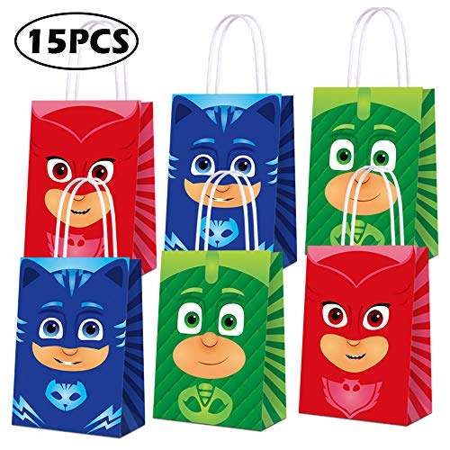 Party Favor Bags for PJ Masks Party Supplies, Party Gift Goody Treat Candy Bags for PJ Masks Party Favors Birthday Party Decor for PJ Masks Party Girls Kids Birthday Decorations - 15 PCS