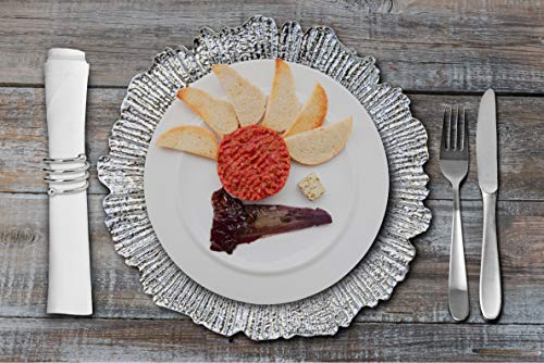Home Collectives 13 Inch Round Elegant Serve ware Charger Plates with Matching Napkin Rings, Wedding, Dinner party, Event - Choose from our Variety of Styles and Quanties (6, Reef Silver)