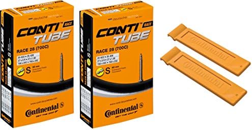Continental Race 28" 700 x 20/25c Bicycle Inner Tubes - 60mm Long Presta Valve (Pack of 2 w/ 2 Conti Tire Levers)
