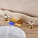 Rozin Dual Crystal Knobs LED Light Waterfall Basin Faucet Widespread 3 Holes Sink Mixer Tap Gold Polished